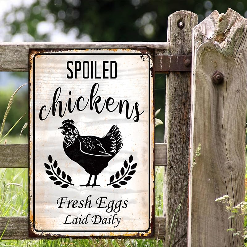 Funny Chicken Coop Metal Sign Fresh Eggs Laid Daily 8x12 Inch Rustic Decor