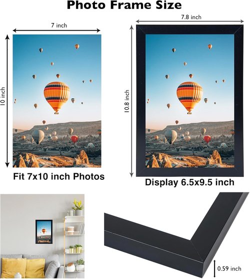 JCJMY 7x10 Picture Frame - Black Wall Hanging & Tabletop Display | Versatile Horizontal & Vertical Mounting