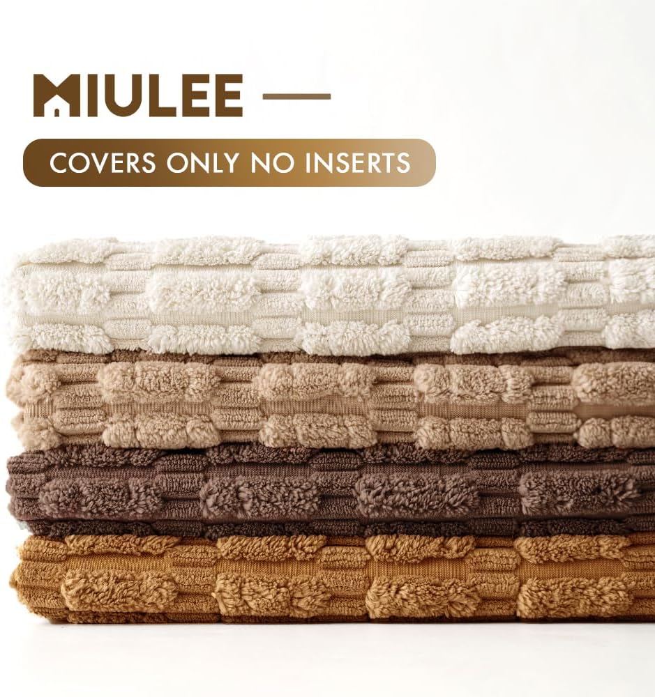MIULEE Decorative Throw Pillow Covers - Pack of 4 Neutral Corduroy 18x18 Inch for Rustic Farmhouse Decor | Soft Striped Design in Brown