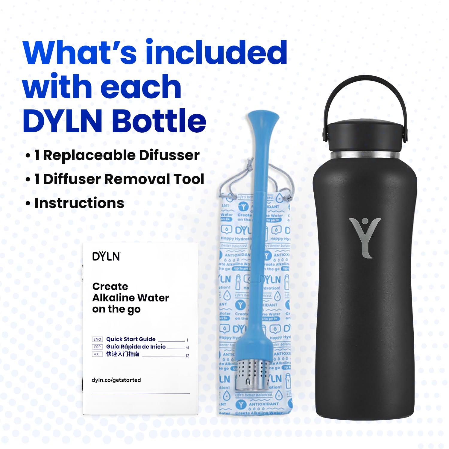 DYLN Hydrogen Water Bottle | Create Hydrating Alkaline Hydrogen-Rich Water Up to 9 pH | Vacuum Insulated Stainless Steel Water Bottle | Keeps Water Cold for 24 Hours | 32 oz, Crimson Red