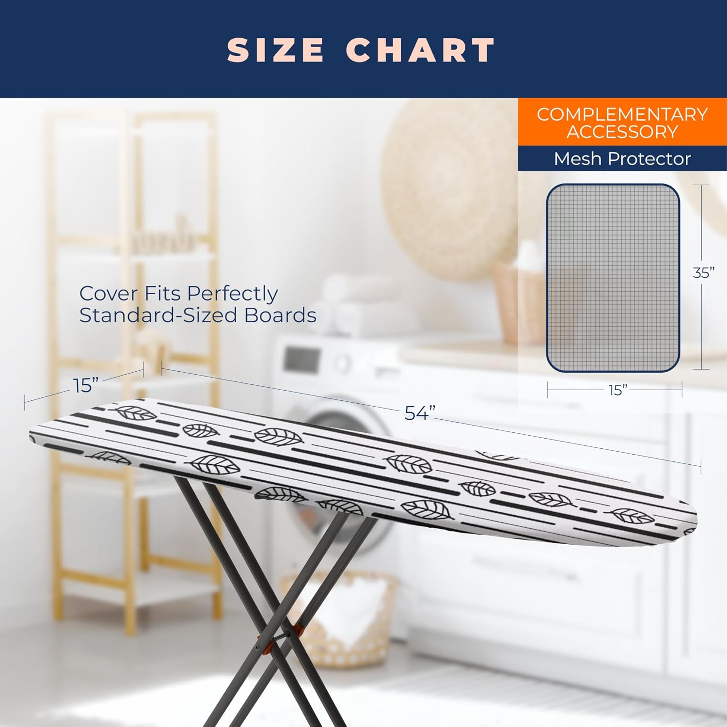 Skiennix Ironing Board Cover - Extra Thick Heavy Duty Padded, Non-Stick & Scorch Resistant | 15x54 with 3 Fasteners