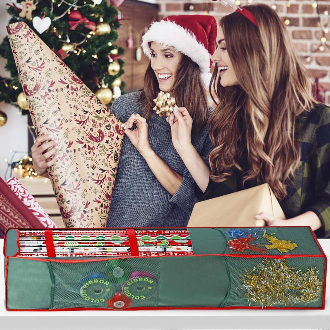 ProPik Christmas Wrapping Paper Storage Bag - Swivel Hanger with 25 Roll Capacity, 40 Inch, Green