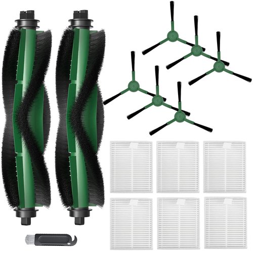 15 Pack Replacement Parts Kit for iRobot Roomba Essential Series Q011, Y0140, Q0120, Y0110, Q0520, 104, 105 Vac/Combo Robot Vacuum, 2 Roller Brushes, 6 Side Brushes, 6 HEPA Filters, 1 Cleaning Tool