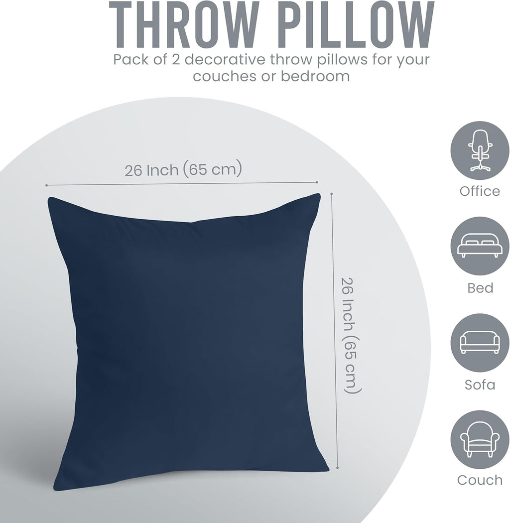 Utopia Bedding 26x26 Pillow Inserts - Set of 2 Navy Decorative Throw Pillows for Sofa & Couch - Soft & Supportive Cushions