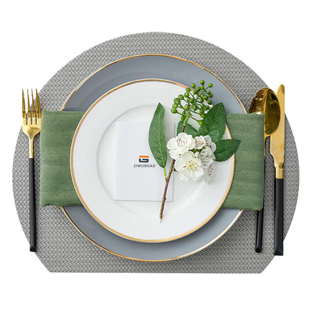 ZIWUROAD Faux Leather Placemats Set of 6, PU Heat Resistant Dining Table Mats, Waterproof Wipeable Non-Slip Place Mats for Kitchen Dining Table Decoration, Grey