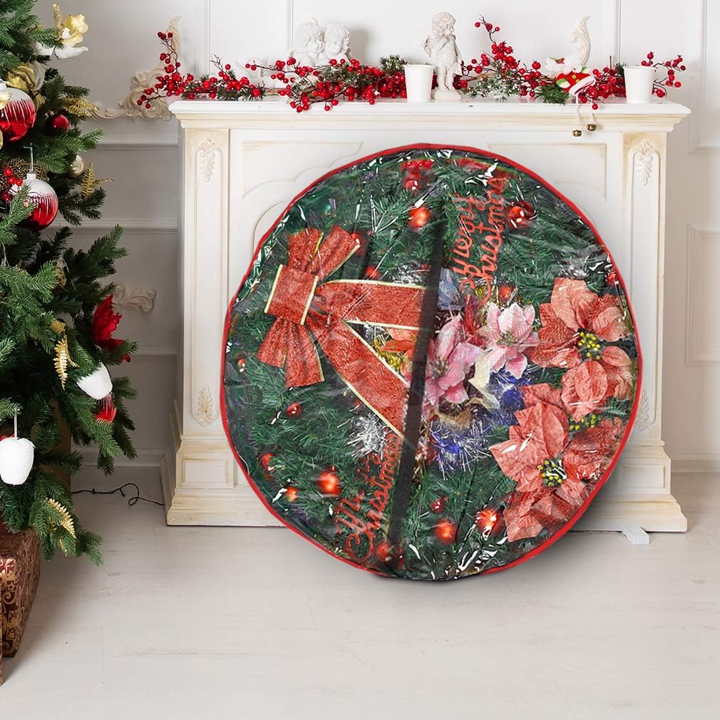Primode Christmas Wreath Storage Bag 24" - Durable 600D Oxford Container with Clear Window for Easy Holiday Storage | Green