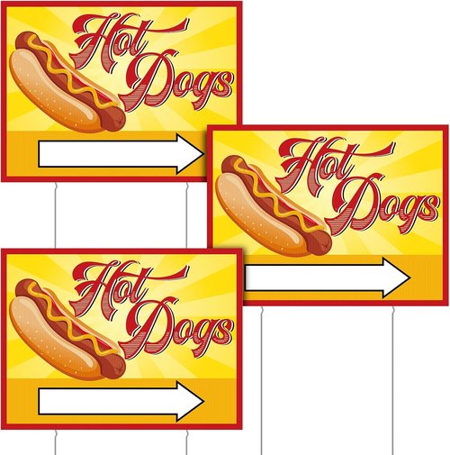Blulu Hot Dog Yard Sign - 12 x 16'' Double-Sided Yellow Sign with Steel Stakes for Outdoor Events