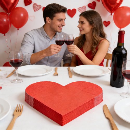 Veart Napkins, 100Pcs Valentines Day Napkins Red Disposable Paper for Valentine's Day Decoration,Wedding, Anniversaries, Birthday Party