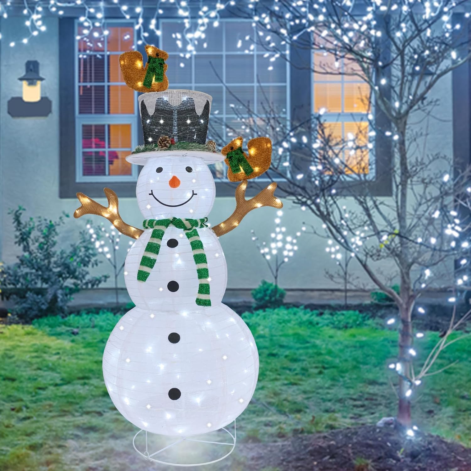 Skiennix Lighted Snowman Outdoor Christmas Decoration - Prelit 120 LED Lights, Collapsible Design | Green