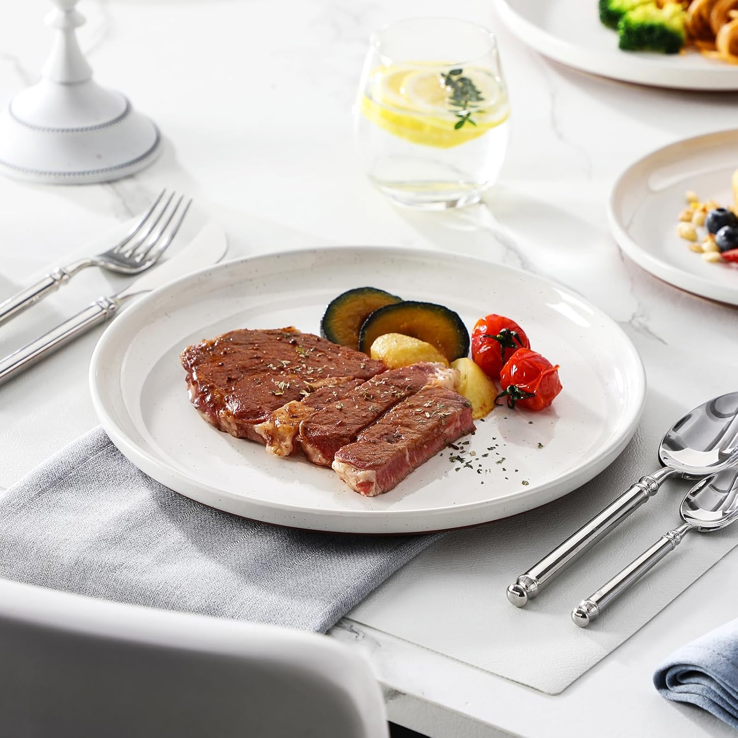 MALACASA 12-Piece Stoneware Dinnerware Set - Modern Ceramic Plates & Bowls for 4 | Microwave & Dishwasher Safe, White, TARA Series
