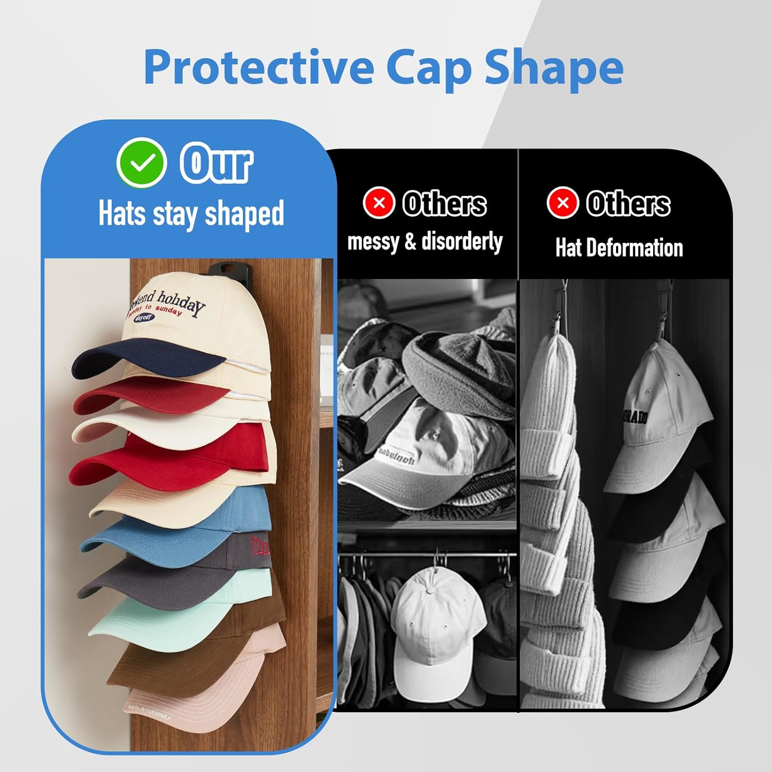MACOPRO Hat Organizer - Wall-Mounted Baseball Cap Rack | 2 Pack Storage Solution for Up to 40 Hats