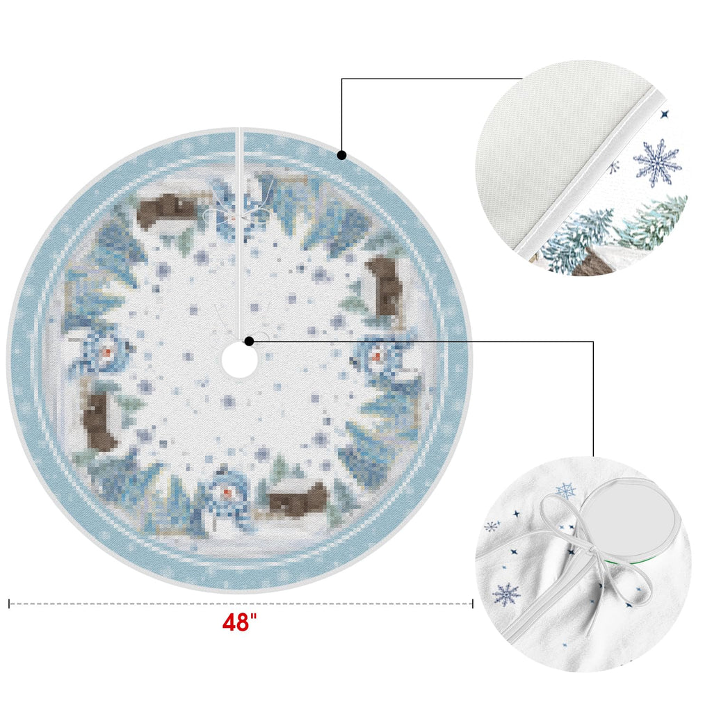 AVOIN colorlife Snowflake Snowman Cardinal Christmas Tree Skirt 48 Inch, Winter Holiday Tree Mat Decoration
