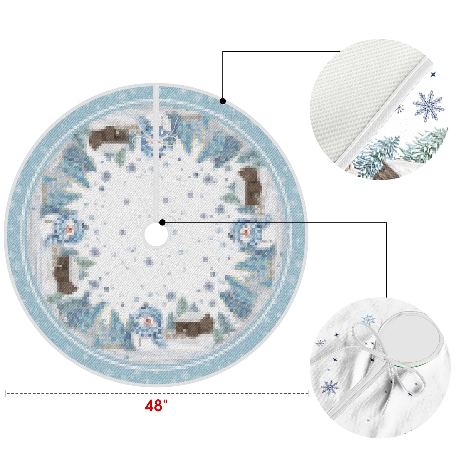 AVOIN colorlife Snowflake Snowman Cardinal Christmas Tree Skirt 48 Inch, Winter Holiday Tree Mat Decoration
