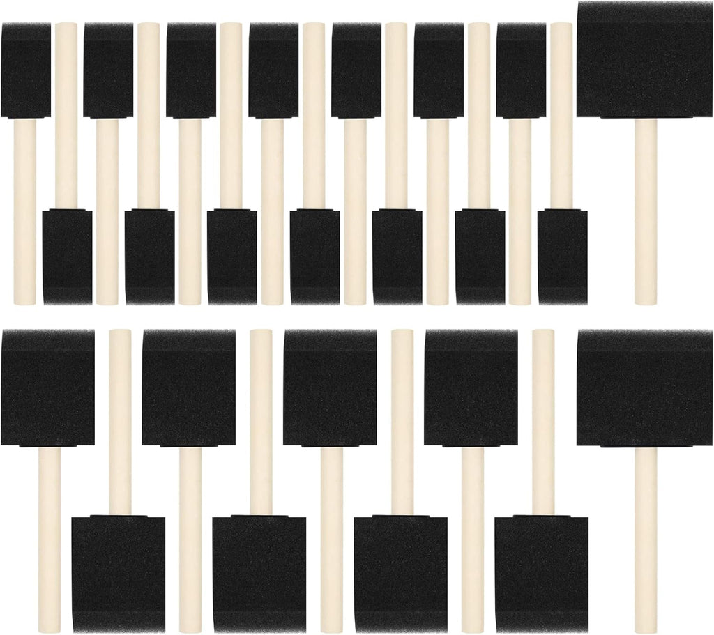 Skiennix Foam Paint Brushes - 24 Pcs Wood Handle Sponge Brushes for Painting & DIY Crafts | 1'', 2'', 3'' Sizes