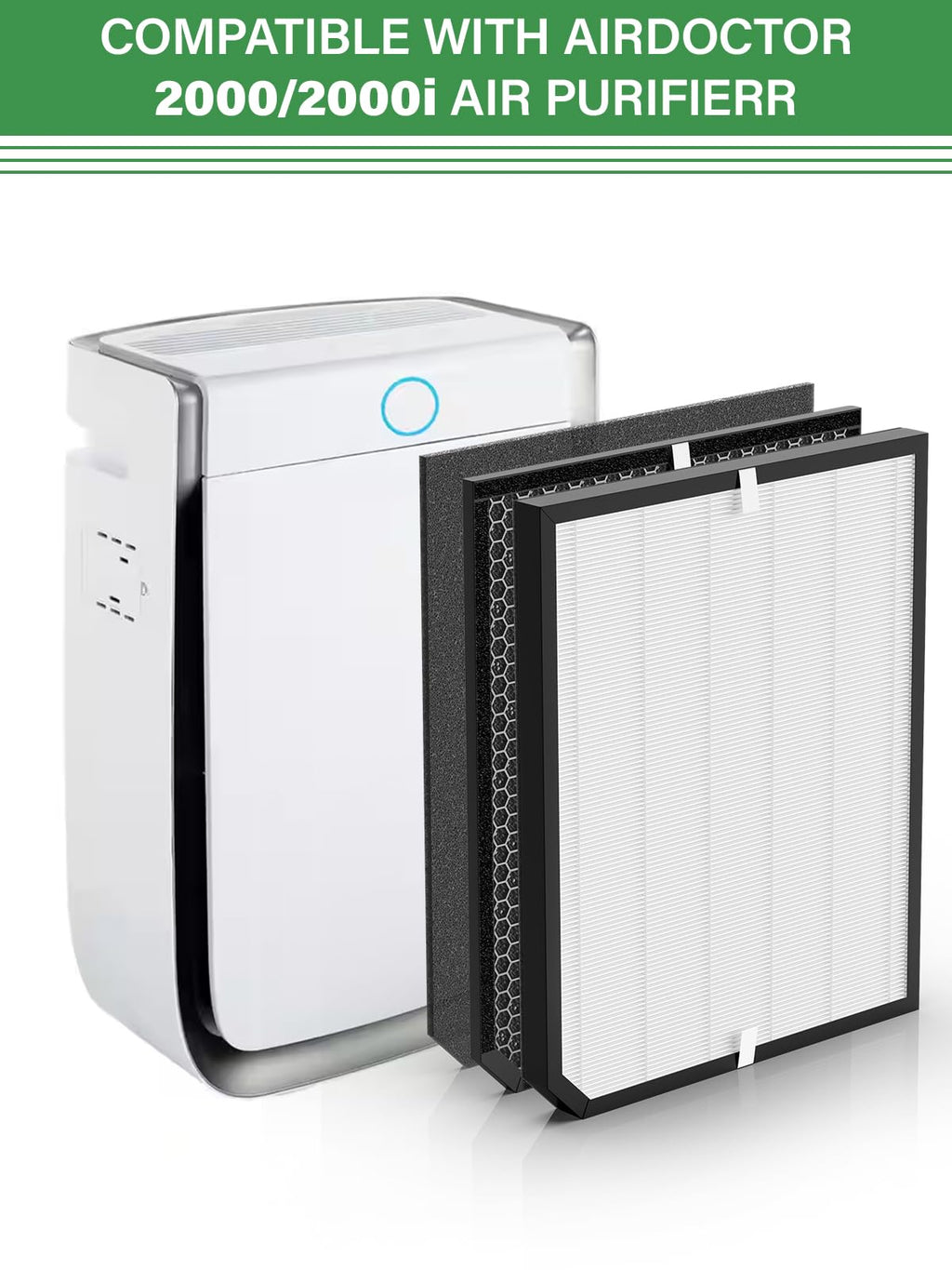 2000 Replacement Filter Compatible with AirDoctor 2000 & 2000i Air Purifiers, 1 High-Efficiency Filter, 2 Activated Carbon Filters and 4 Pre-Filters, Compare to Part # ADF2001, ADF2002, ADF2003