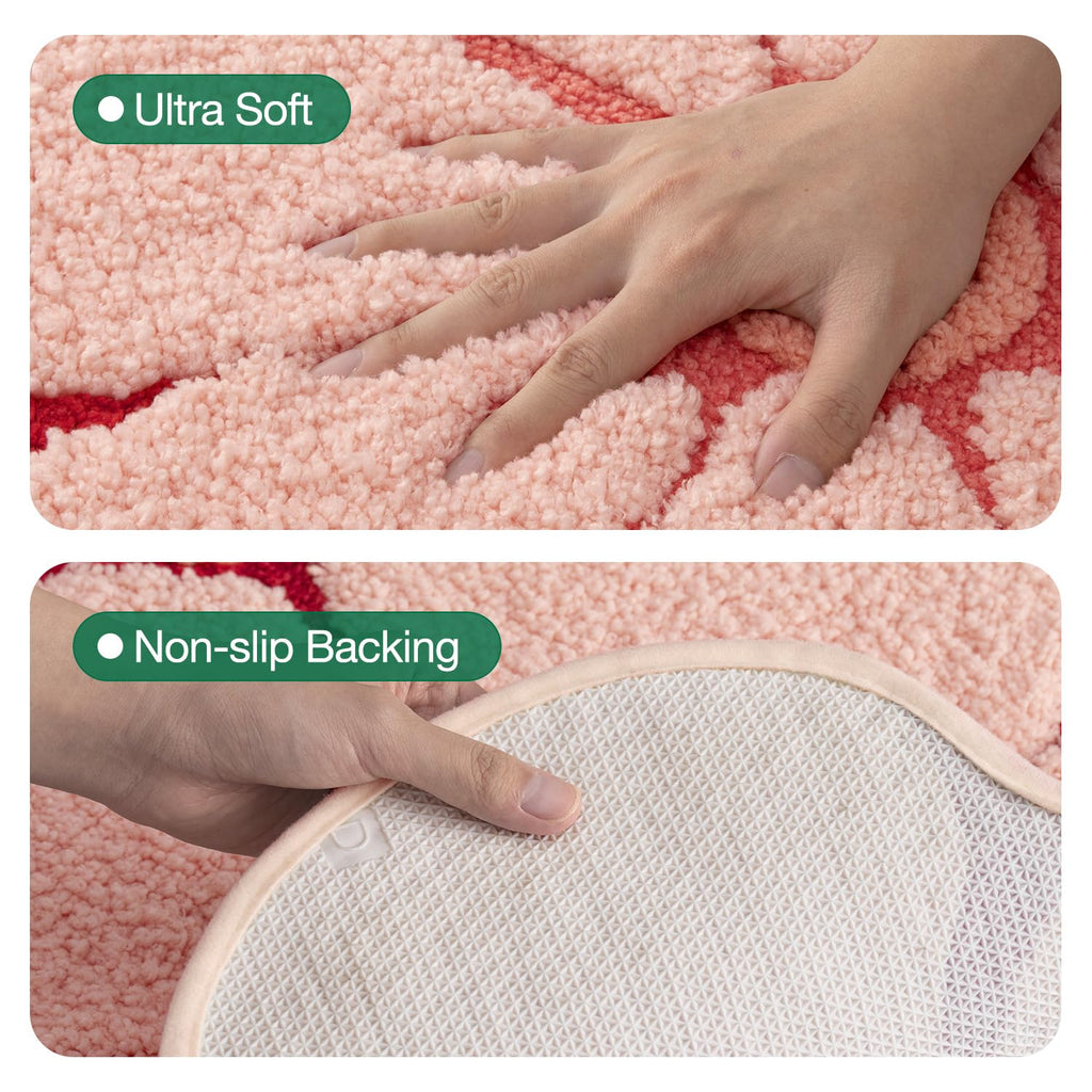 LUMI Flower Bath Rug, Funny Floral Bath Mat, Soft Plush Fluffy Red Rug, Absorbent, Non-Slip for Bathroom, Kitchen Sink, Bedroom, Kid's Bedroom, and Living Room, 20"x32", Bliss Pink