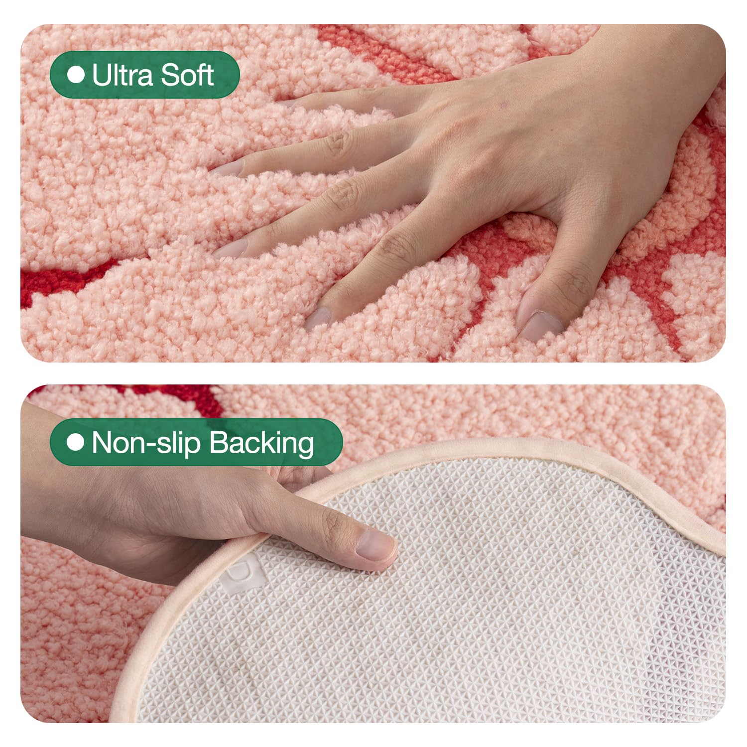 LUMI Flower Bath Rug, Funny Floral Bath Mat, Soft Plush Fluffy Red Rug, Absorbent, Non-Slip for Bathroom, Kitchen Sink, Bedroom, Kid's Bedroom, and Living Room, 20"x32", Bliss Pink