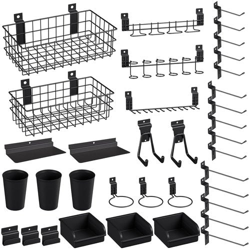 INCLY 30PCS Slatwall Accessories Set - Heavy Duty Hooks, Baskets, Shelves & Bins for Organized Garage Display