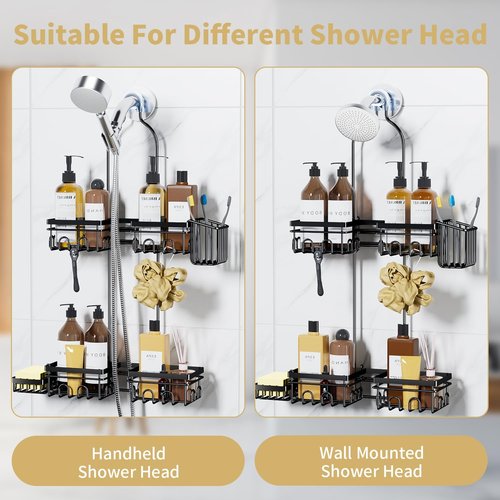 KEGII Hanging Shower Caddy - Rustproof Organizer with Soap Dish, Toothbrush Holder & Hooks | Ideal for Handheld Showerheads