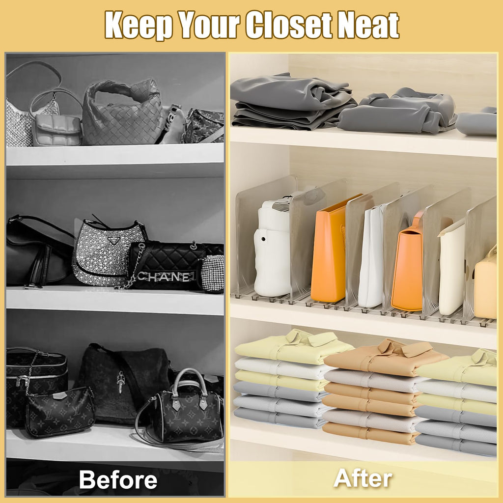 xydstay Adjustable Bag & Purse Organizer for Closet, Acrylic Shelf Dividers, Handbag Storage Organizer Clear Purse Dividers for Closet Organization Separators for Handbag, Book in Bedroom, Office