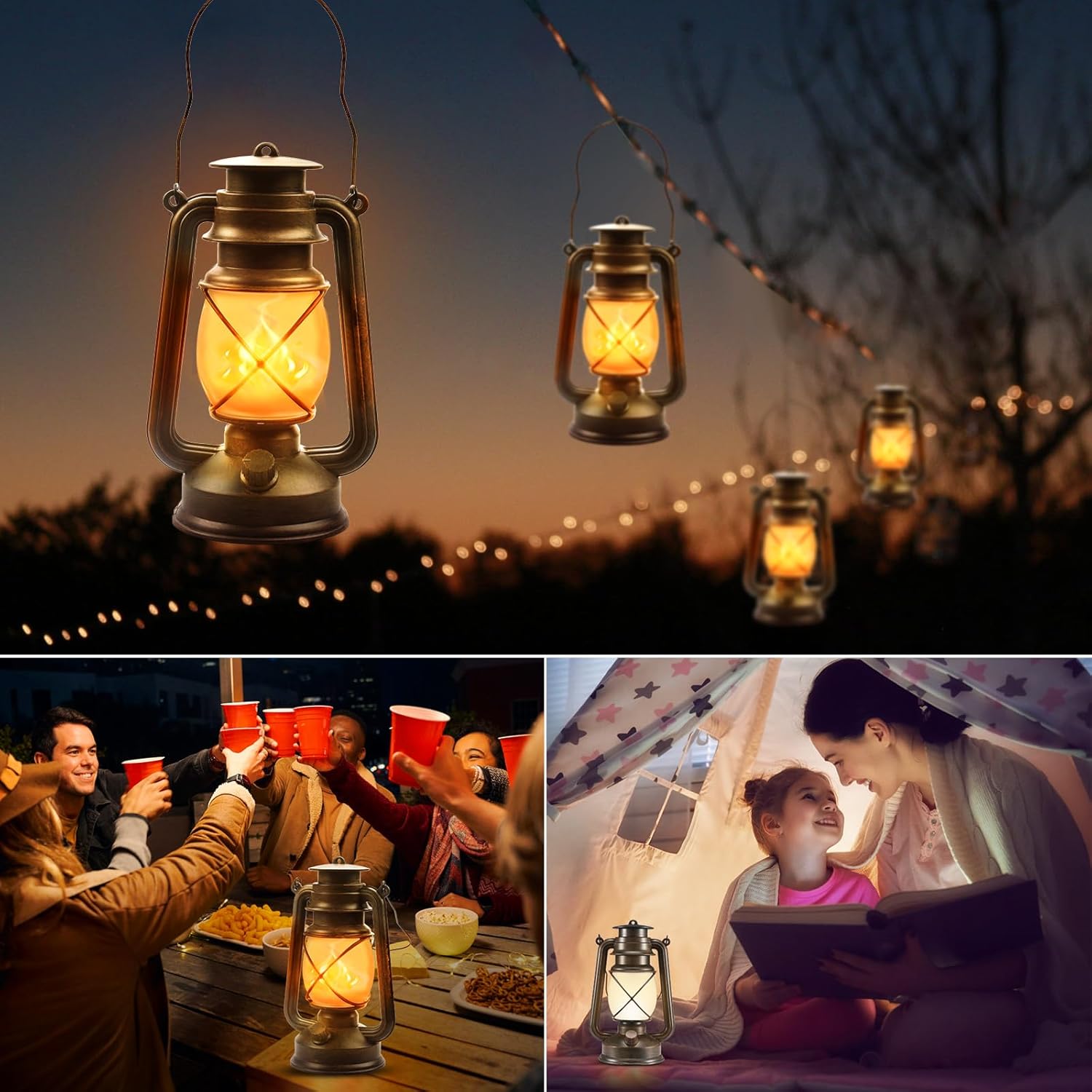 Skiennix LED Vintage Lanterns - Battery-Powered Decorative Lights with Remote Control | 2-Pack Bronze