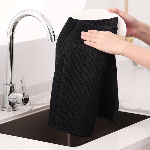 Homaxy 100% Cotton Kitchen Dish Towels - Ultra Soft & Absorbent Quick Drying, 20 x 28 Inches, Black | 4-Pack