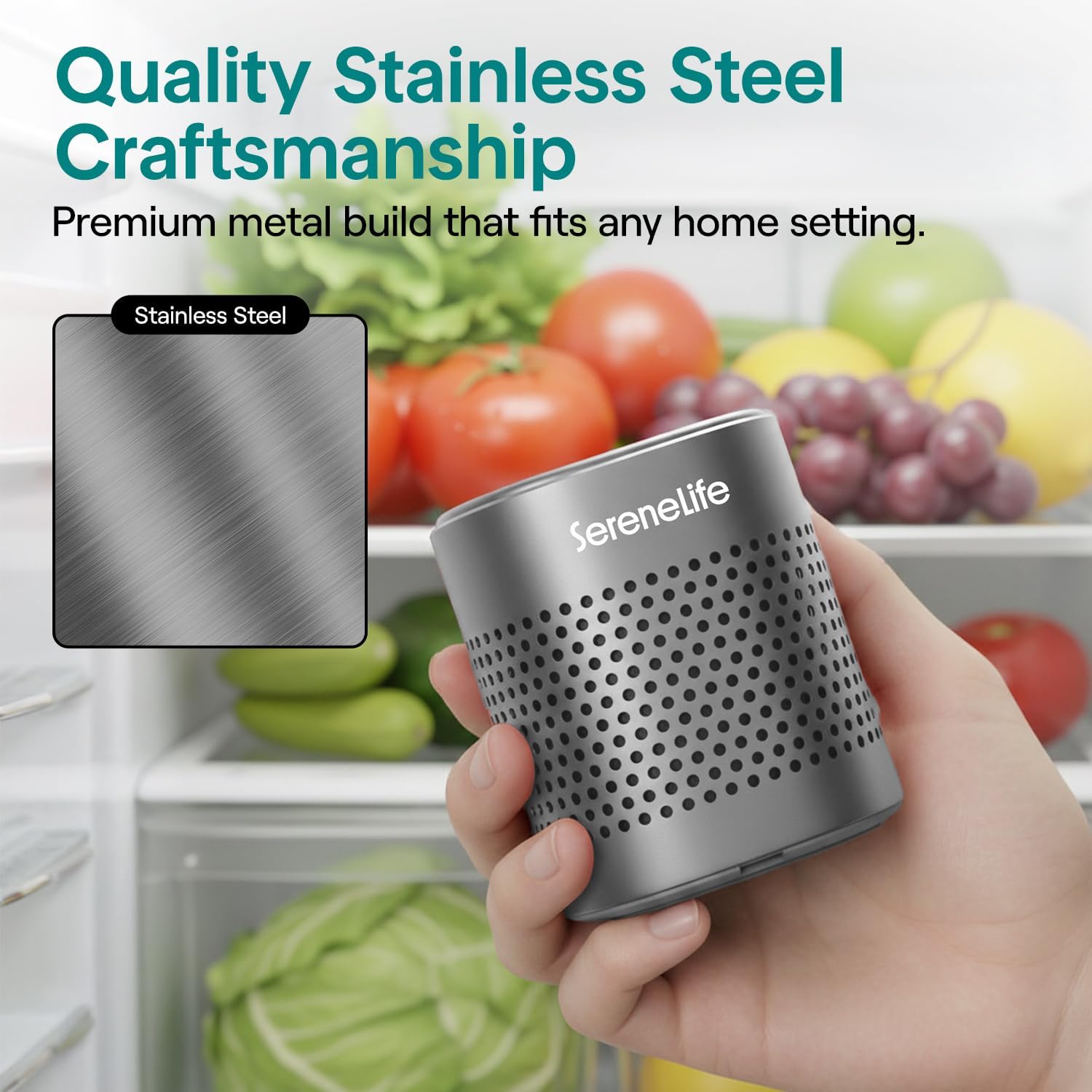 SereneLife Fridge Deodorizer - Multi-Use Aluminum Pod for Odor Elimination | Compact & Reusable, Lasts 10 Years (Gray)