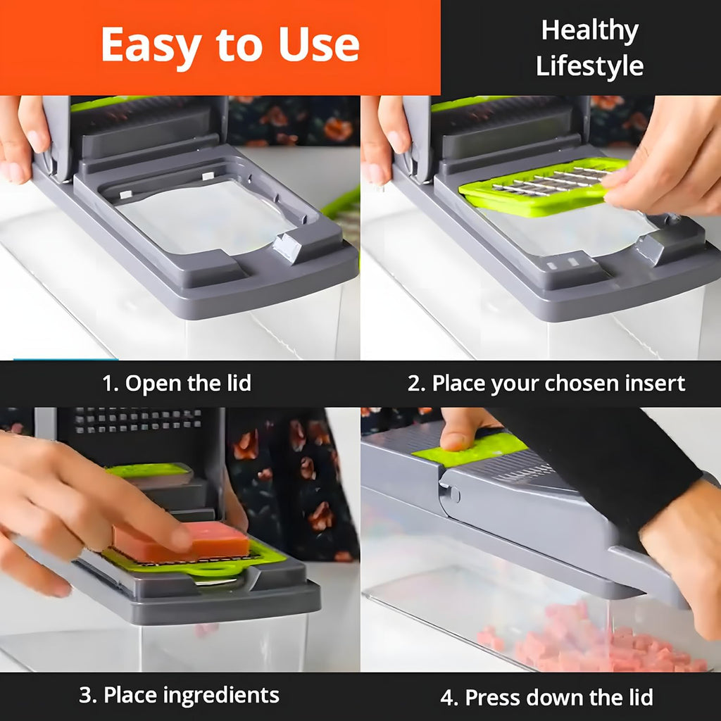 Skiennix 15-in-1 Vegetable Chopper - Multifunctional Food Slicer with Container & Lid for Easy Meal Prep