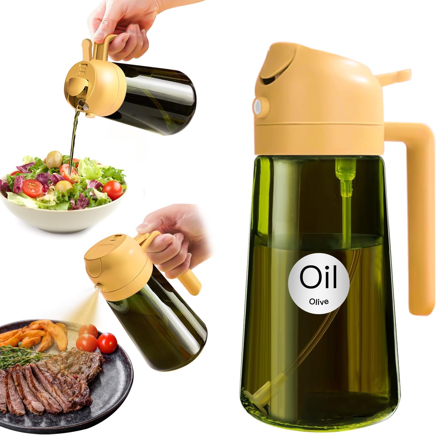 YARRAMATE Dark Green Glass Oil Sprayer - 16oz Light-Blocking Olive Oil Dispenser for Cooking & BBQ