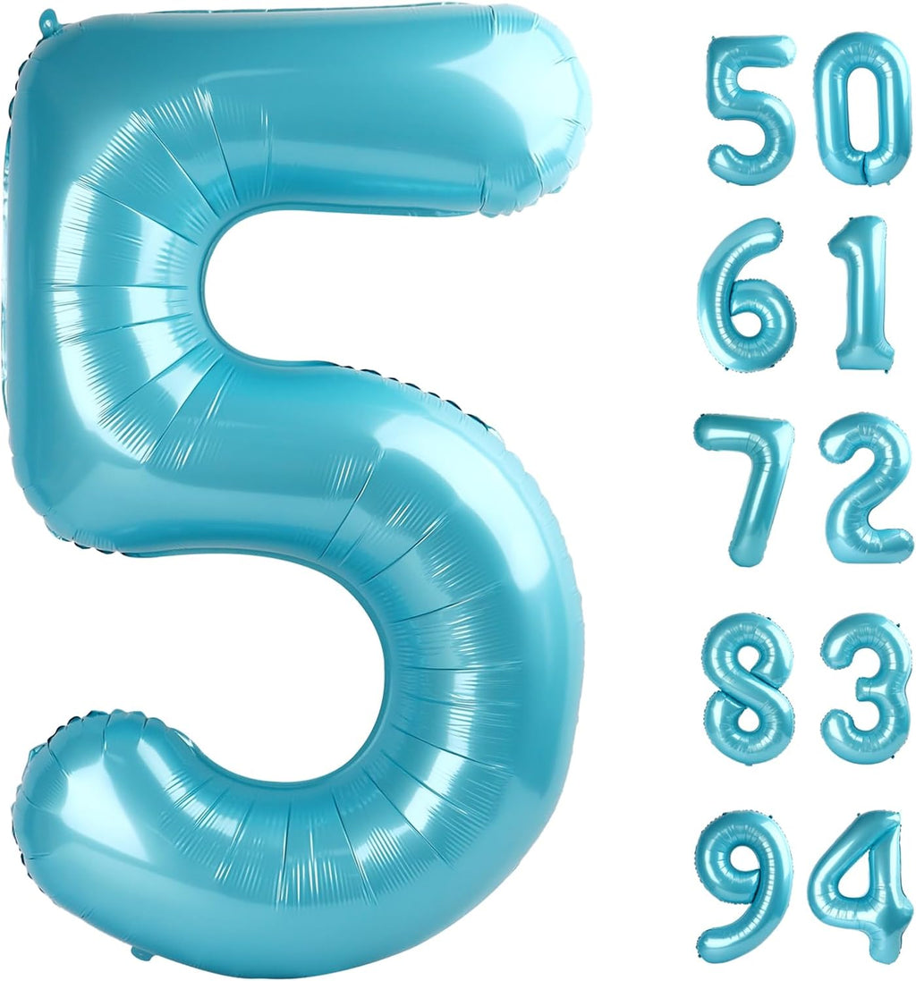 Pearlescent Blue Number 5 Balloon - 40 Inch 5th Birthday Decorations & Party Supplies
