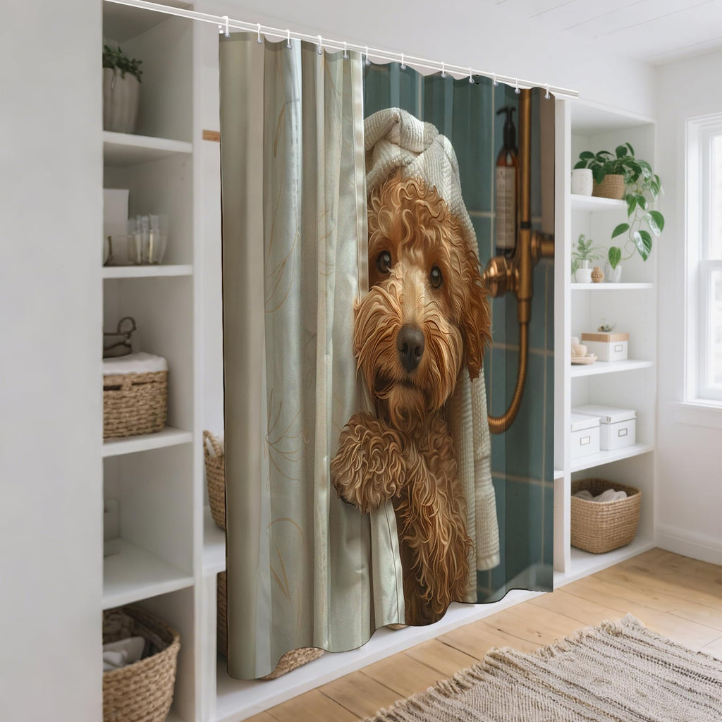 XMWYTJ Cute Teddy Dog Shower Curtains Funny Dog Barn Door Decor Polyester Fabric Waterproof Bathroom Curtains Set with 12 Hooks,71 X 71 Inches