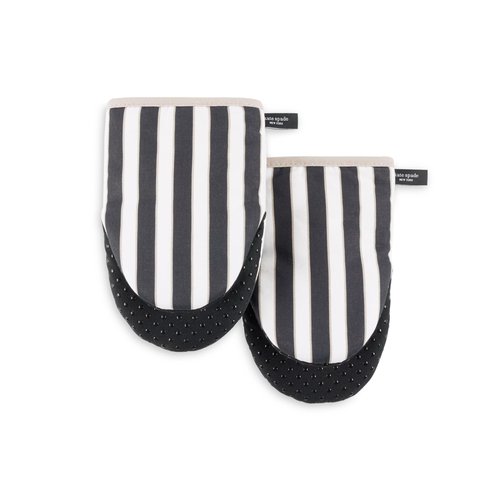 kate spade new york Botanical Stripe Mini Oven Mitt 2-Pack Set, 5.5" x 8", Black/Beige