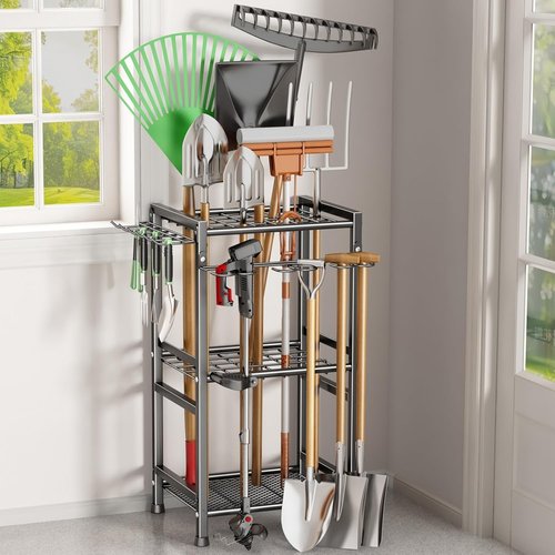 CICUFY Garden Tool Organizer - Heavy Duty Metal Rack for Up to 35 Long Handled Tools | Black