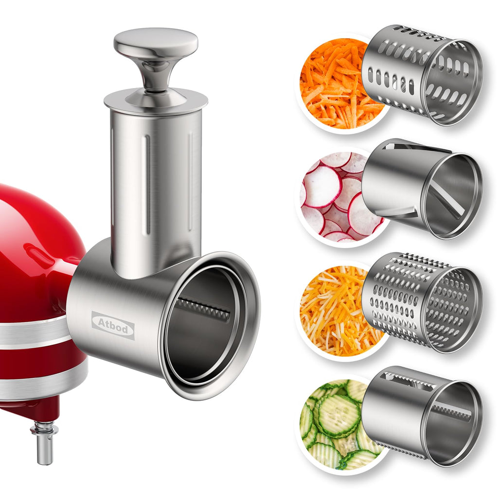 Stainless Steel Slicer Shredder Attachment for KitchenAid Stand Mixer, Cheese Grater Attachment for KitchenAid with 4 Blades, Dishwasher Safe