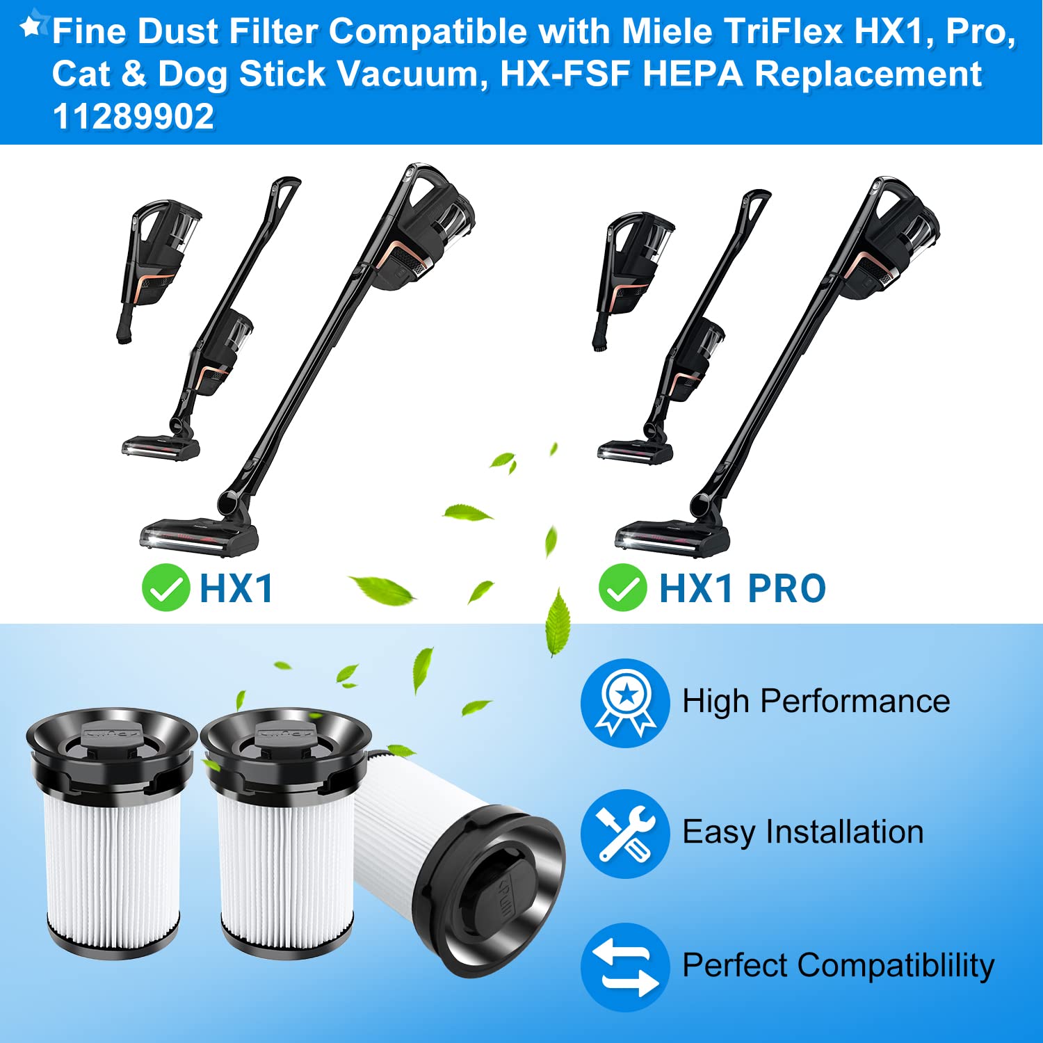 3 PACK Fine Dust Filter for Miele TriFlex HX1 FSF Pro Cat & Dog Cordless Stick Vacuum Cleaners,HX-FSF HEPA Vacuum Filter Replacement Part No#11289902