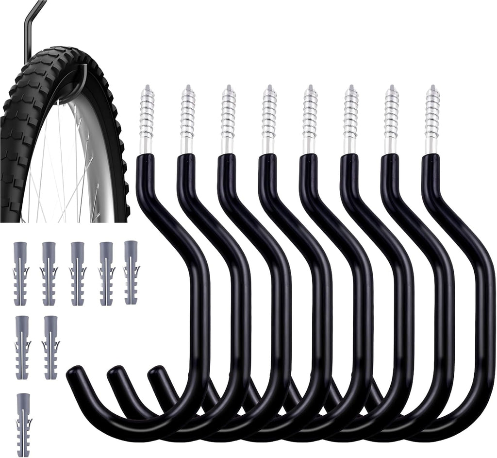 Skiennix Heavy Duty Bike Hooks - Rust Resistant Wall Mount Storage for Bicycles & Tools | 8-Pack
