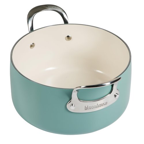Bloomhouse 6-QT Heavy-Guage Aluminum Dutch Oven w/Non-Stick Non-Toxic Ceramic Interior and Ceramic Steamer Insert - Sage Green