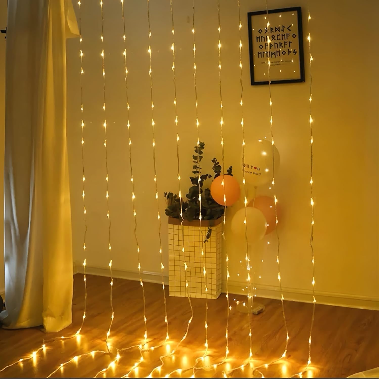 Skiennix 300 LED Curtain String Lights - Warm White, 8 Modes, Remote & Timer, USB Operated, Waterproof for Indoor/Outdoor Decor