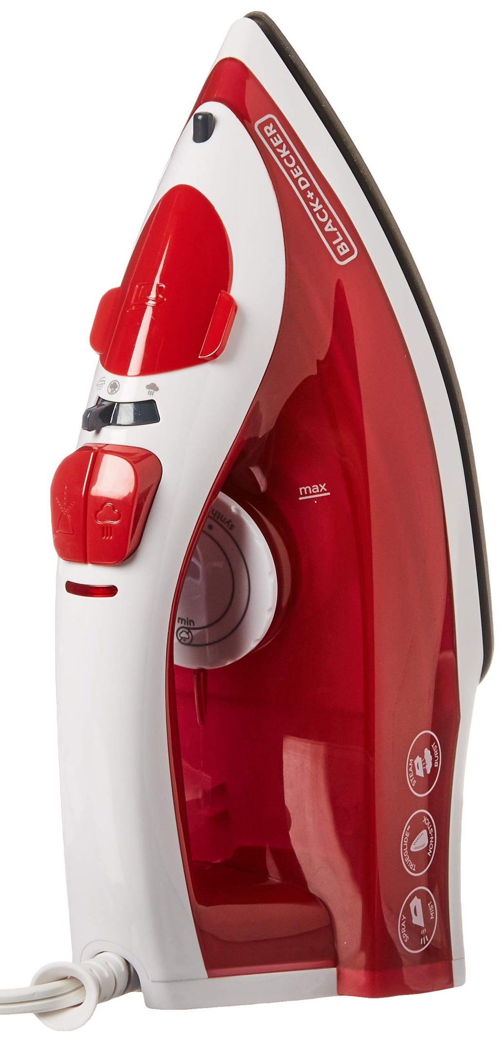 BLACK+DECKER Variable Control Compact Iron, TrueGlide Premium Nonstick Soleplate, Ergonomic Mist/Steam Burst, Red