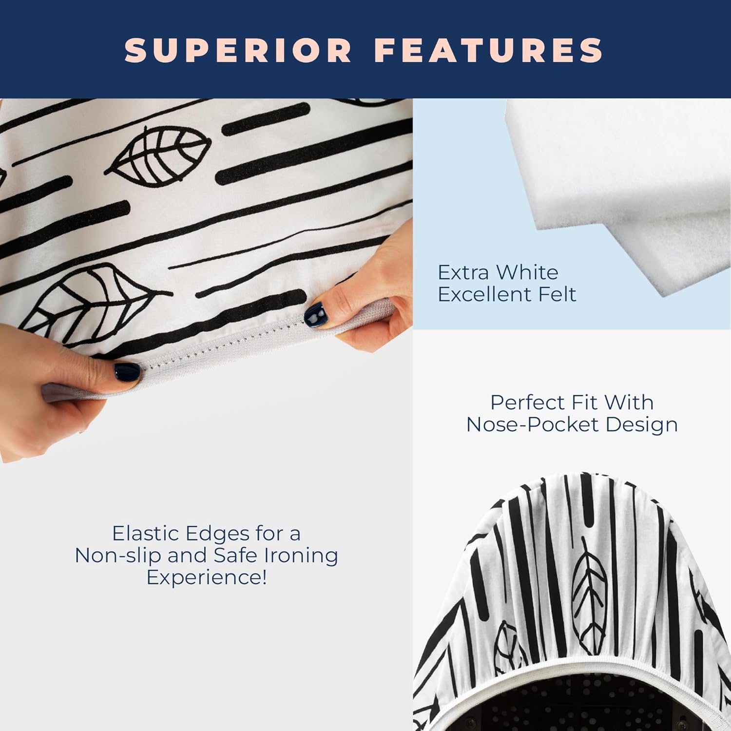 Skiennix Ironing Board Cover - Extra Thick Heavy Duty Padded, Non-Stick & Scorch Resistant | 15x54 with 3 Fasteners
