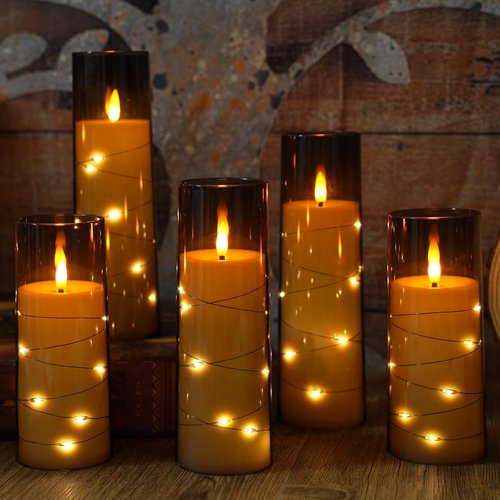 Eebuss Flameless Candles - Battery Operated LED Pillar with Timer & Remote Control | Set of 7 Grey