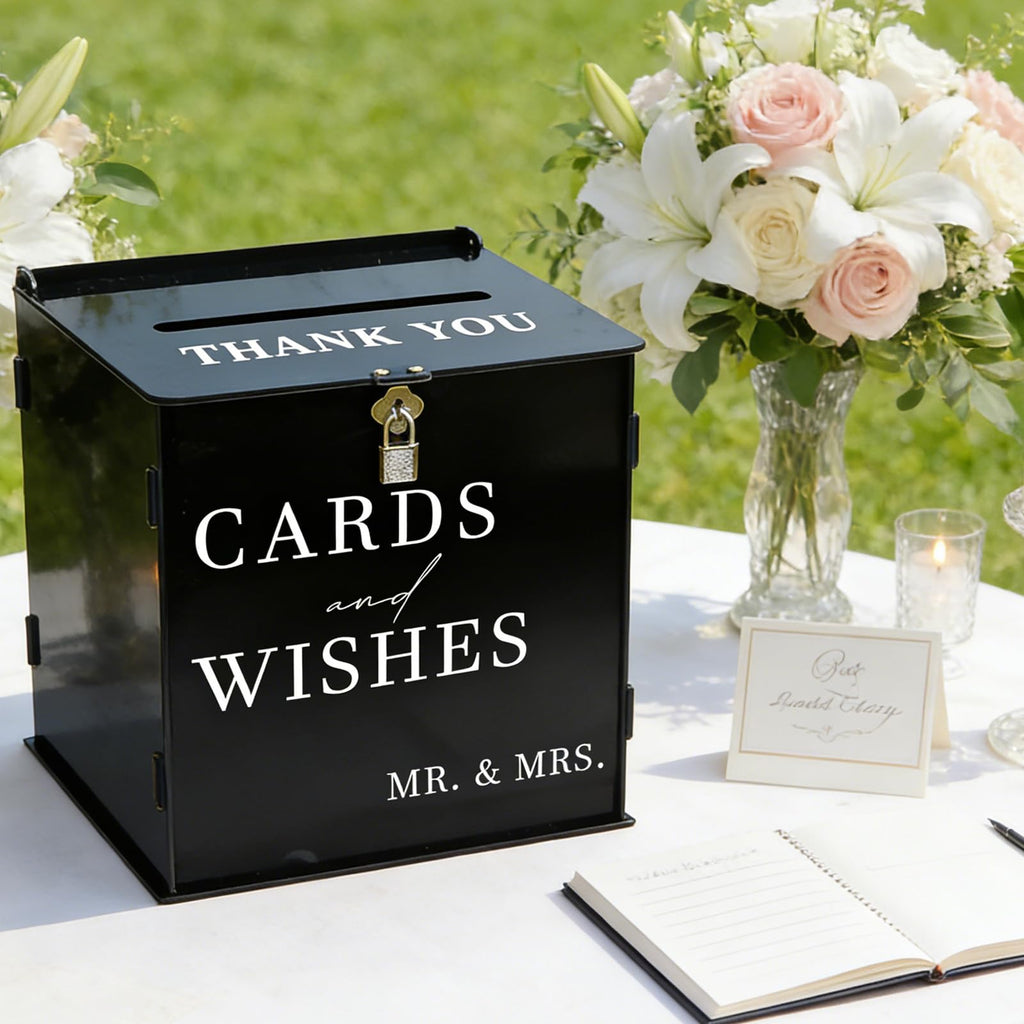 SOFARKKT Black Acrylic Card Box with Slot & Lock, DIY Large Wedding Card Boxes for Reception, Elegant Money Envelop Gift Cards Box for Party Wedding Birthday Baby Shower Graduation Table Decor
