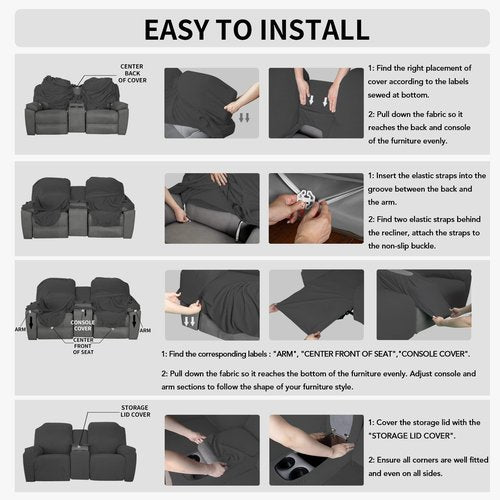 Easy-Going 1 Piece Stretch Reclining Loveseat with Middle Console Slipcover, 2 Seater Loveseat Recliner Cover with Holder and Storage, Recliner Couch Sofa Cover, Furniture Protector Dark Gray
