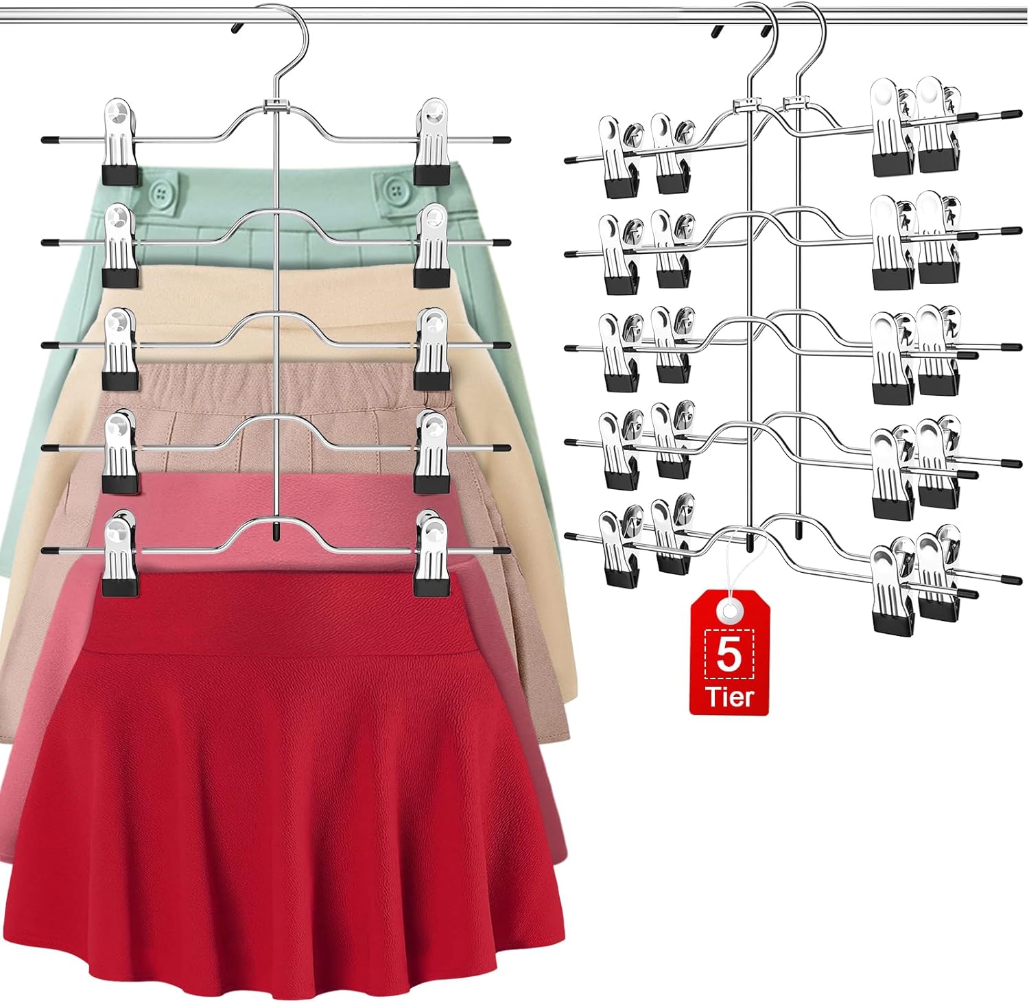 Skiennix Pants & Skirt Hangers - Space-Saving Clip Design | 2-Pack Closet Organizer