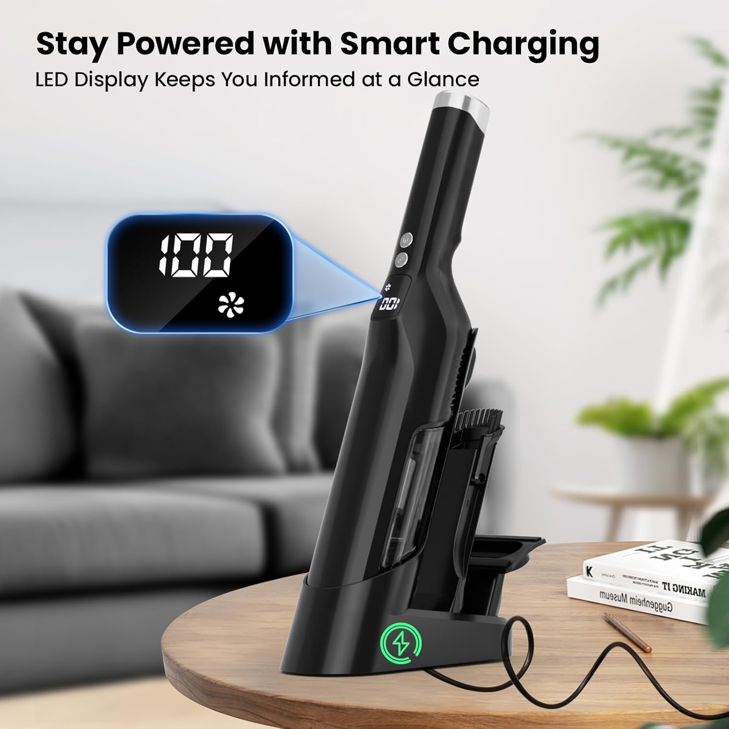 Sweepcent Handheld Vacuum - Cordless 24Kpa Car Vacuum with Brushless Motor & Charging Dock | Lightweight 1.5lbs, 2-Speed for Home, Car & Pets (Black)