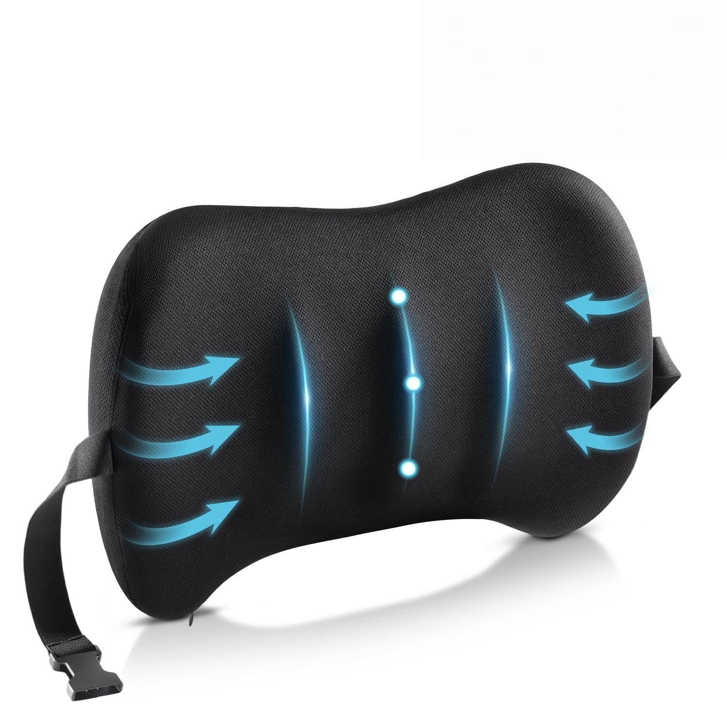 Lumbar Support Pillow for Car Seat and Office Chair, Memory Foam Back Cushion with Breathable Cover and Adjustable Straps for Driving, Ergonomic Orthopedic Back Rest Lower Back Support, Black