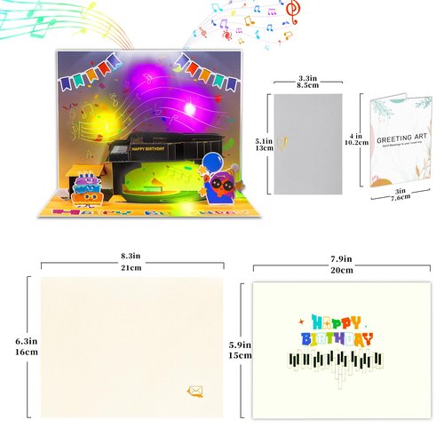 GREETING ART Musical Birthday Cards, Piano Birthday Card With Music and Light, 3D Piano Card, Piano Pop Up Card, Piano Greeting Cards for Men Women