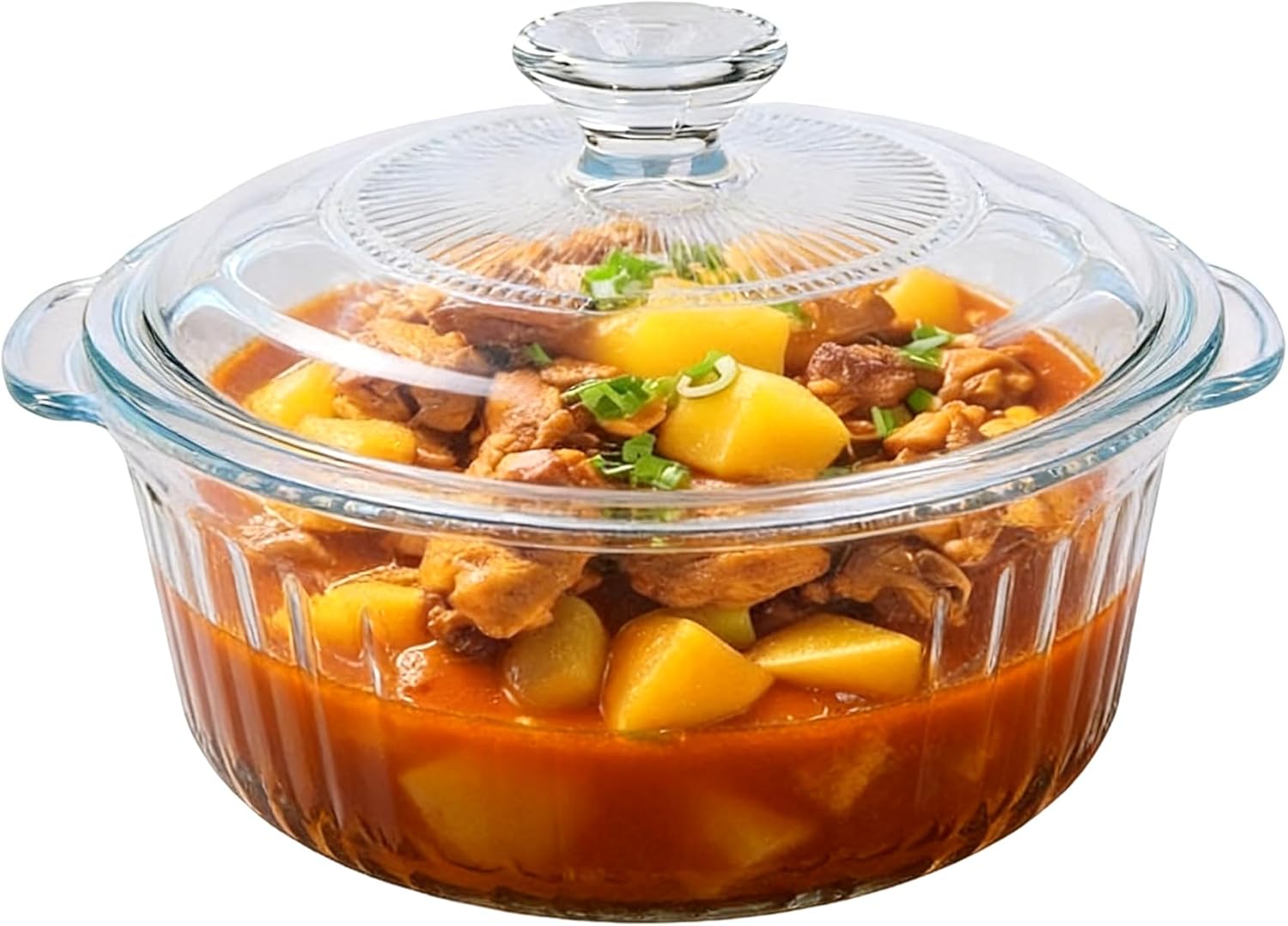 Round Glass Casserole Dish With Lid - 2.4QT Borosilicate Oven Baking Dish | Clear Cookware for Cooking & Serving