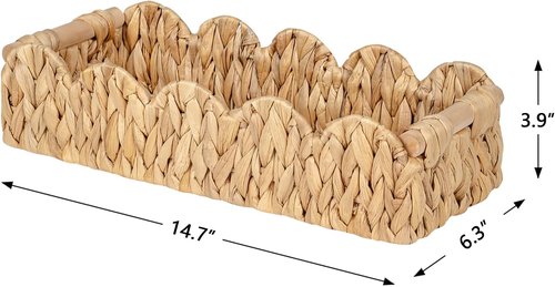 Kriitools Wicker Bathroom Basket - Scalloped Organizer for Toilet Paper | Small Rattan Decor in Natural Water Hyacinth