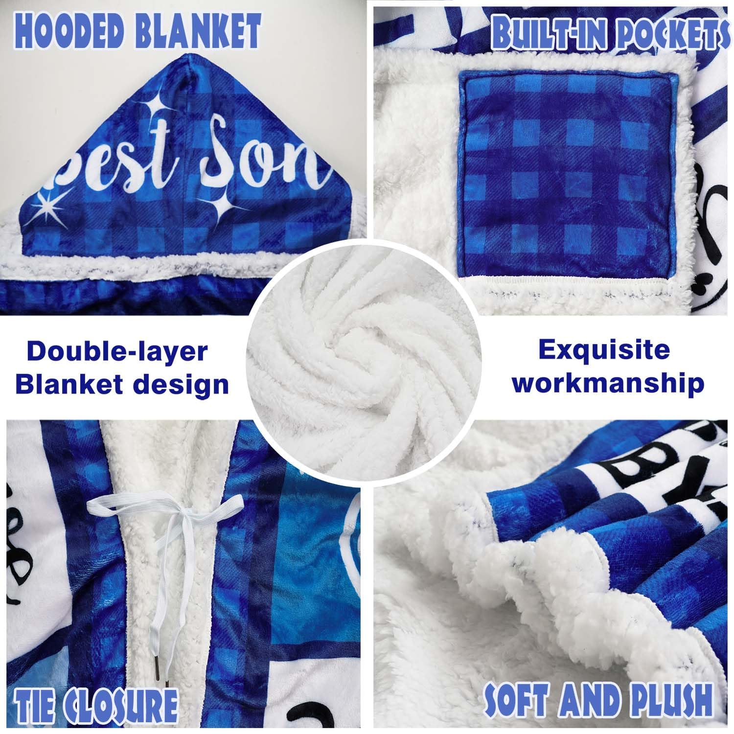 Father's Day Wearable Blanket Hoodie Gift for Son, Son Birthday Gifts from Mom Dad Parents, Soft Blue Throw Son Blankets for Christmas Graduation Ceremony